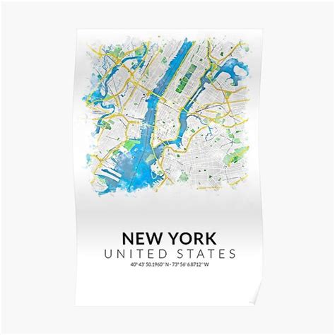 Watercolor New York City Map Premium Matte Vertical Poster sold by ...