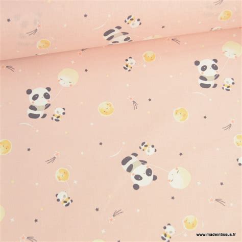 Tissu Coton Huanlili motif pandas fond pêche oeko tex