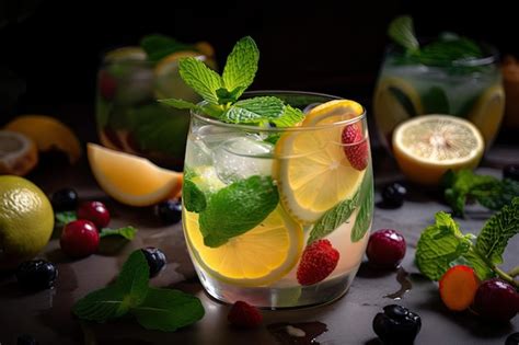 Premium AI Image Closeup Of A Mojito Cocktail With Mint Leaves And