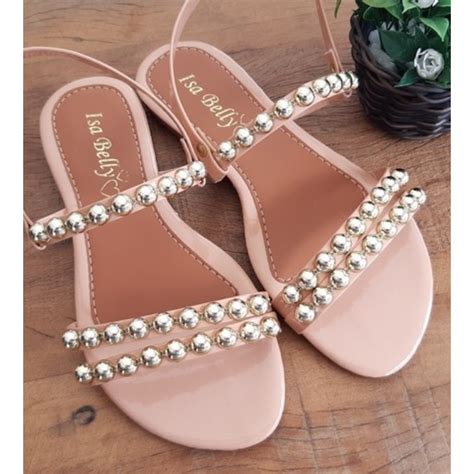 Rasteirinha Meia Pérola 2 Tiras Nude Shopee Brasil