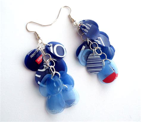 Blue Long Ecofriendly Earrings Made Of Recycled Plastic Bottle