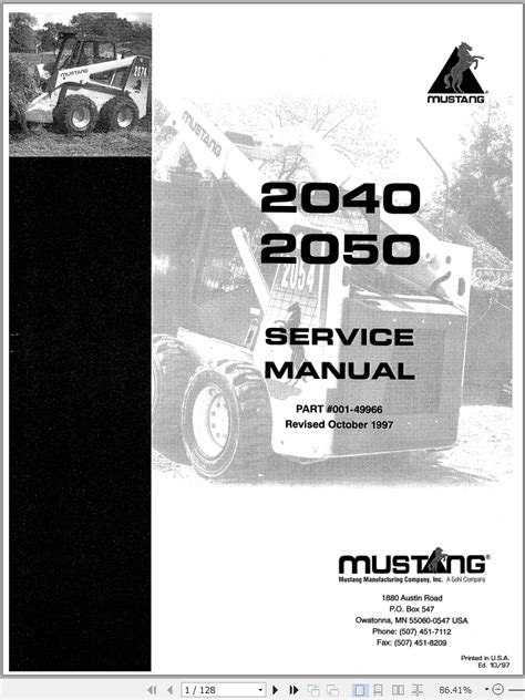 Mustang Skid Steer Loader 2040 2050 Service Manual 001 49966