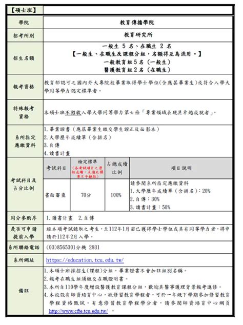 112學年度碩士班甄試入學招生訊息 慈濟大學教育研究所