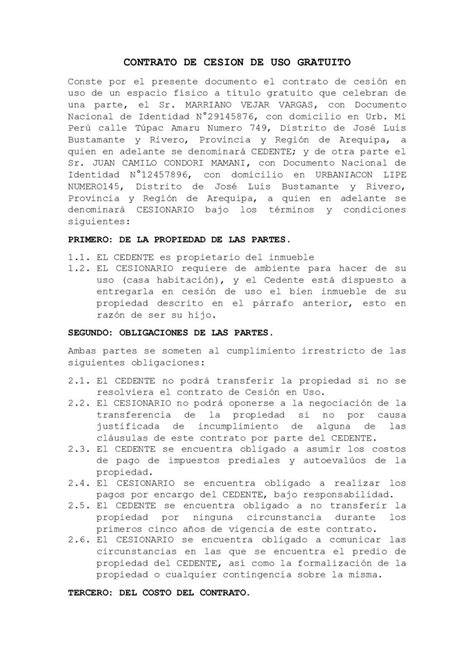 Modelo De Contrato De Cesi N De Uso Gratuito De Local Jur Dico F Cil