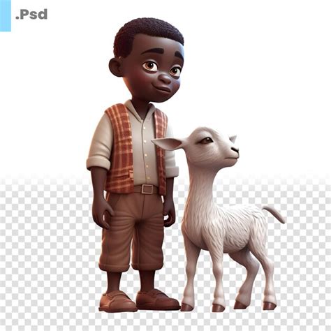 Rendu Numérique 3d D un Mignon Garçon Afro américain Avec Une Chèvre