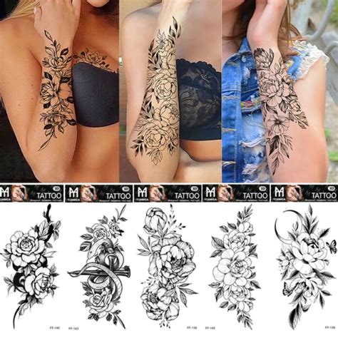 TEMPORÄRE TATTOOS AUFKLEBER Wasserdicht Wassertransfer Skizze Rose