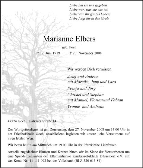 Traueranzeigen Von Marianne Elbers Trauer In NRW De