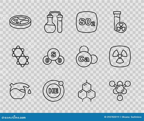 Set Line Test Tube Molecule Sulfur Dioxide So2 Helium Petri Dish