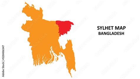 Sylhet State and regions map highlighted on Bangladesh map. Stock Vector | Adobe Stock