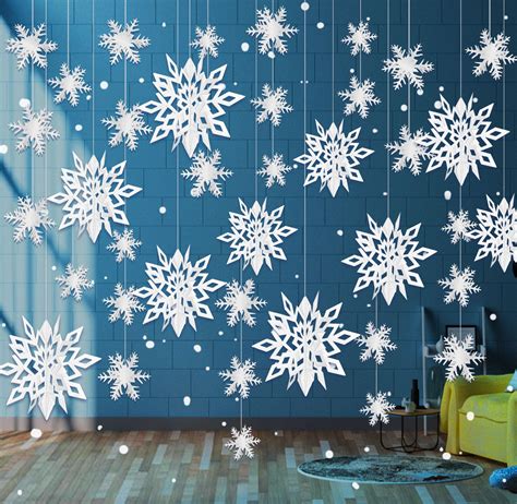 Amazon.com: 24PCS Snowflake Christmas Decorations, 3D Large White Paper Snowflakes Garland ...