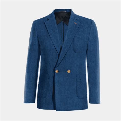 Blazer Cruzada Sin Forro Azul De Lino