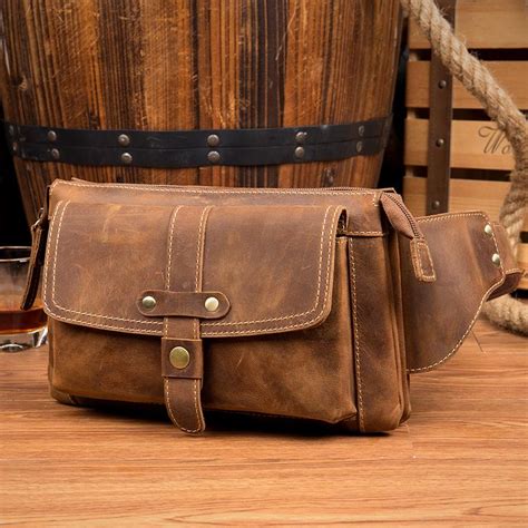 Cool Light Brown Leather Fanny Pack Mens Belt Bags Waist Bags Hip Pack Ichainwallets