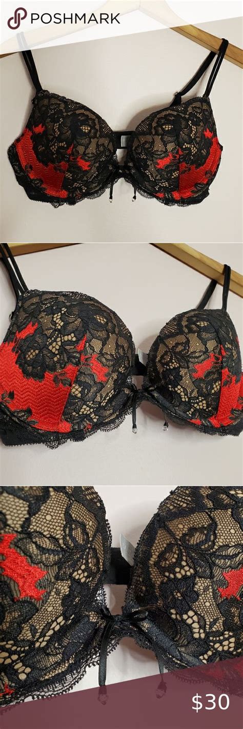 Victoria S Secret Bra Push Up Black And Red Lace 34c Victoria Secret Bras Black And Red Red Lace