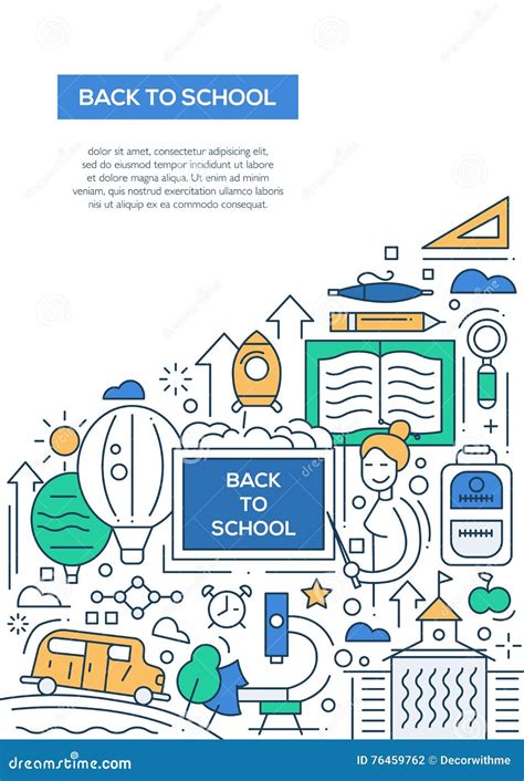 Back To School Line Design Brochure Poster Template A4 Stock Vector