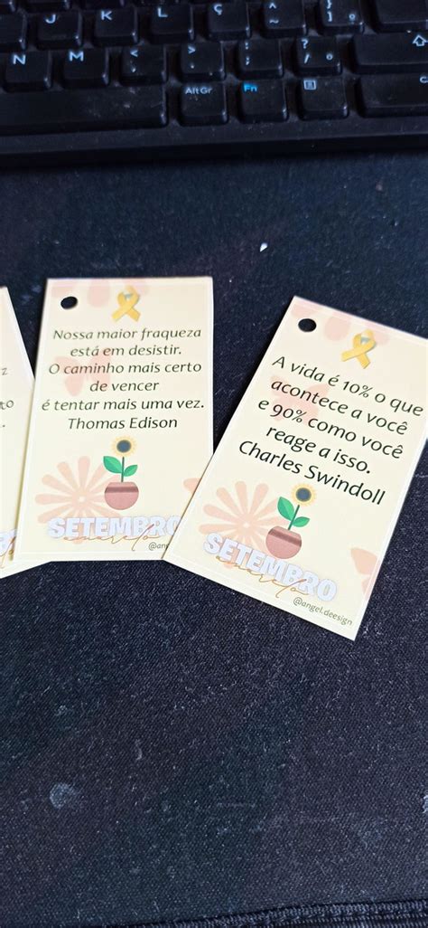 100 Cartões Motivacionais 5x9cm Setembro Amarelo Elo7