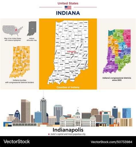 Indiana counties map and congressional districts Vector Image