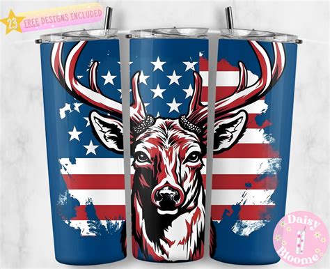 Patriotic Deer American Flag Oz Skinny Tumbler Sublimation Design