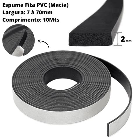 Espuma Fita Adesiva Pvc Borracha Vedação E2mmx10 Mts Preta