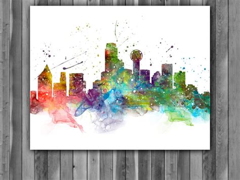 Dallas Skyline Watercolor Print, Dallas Skyline Art, Dallas Painting ...