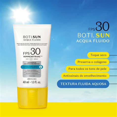 Protetor Solar Facial Antissinais FPS30 Boti Sun Acqua Fluido 40ml O