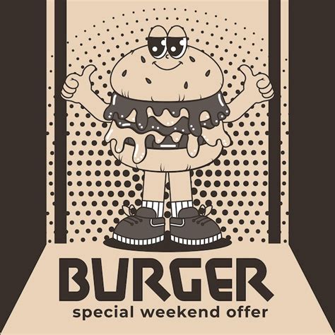 Personaje De Cartel De Dibujos Animados Retro Burger Mascota Vintage