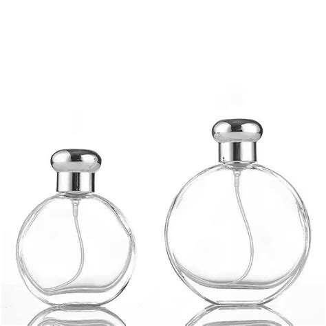 Custom 50ml 100ml Glass Perfume Refill Bottle Clear Flat Round Empty