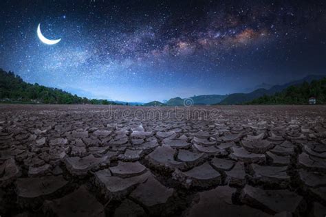 Earth Crack Landscape with Moon and Stars Stock Image - Image of ...