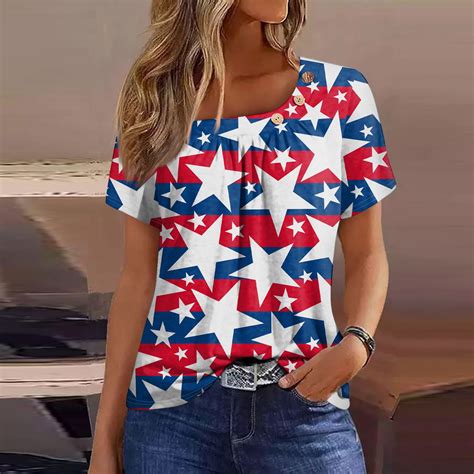 Uocefik 4th Of July T Shirts Women Plus Size Short Sleeve Independence Day Shirts Summer