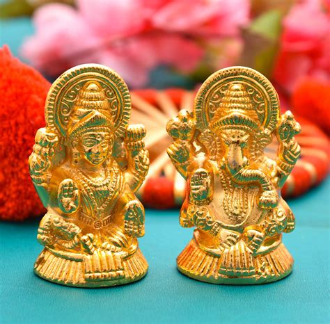 Buy Brown Leaf India Handicrafted Spiritual Golden Laxmi Ganesha Idol