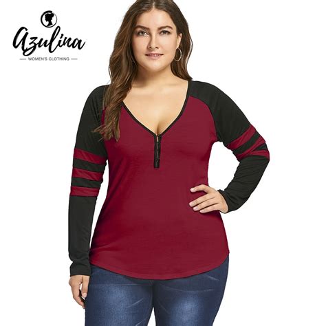 Rosegal Plus Size Two Tone Stripes Buttons T Shirt Women Long Sleeves