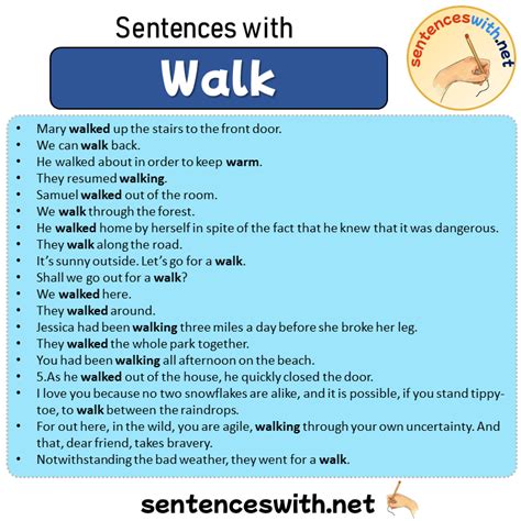 Sentences With Walk 19 Sentences About Walk In English Sentenceswithnet