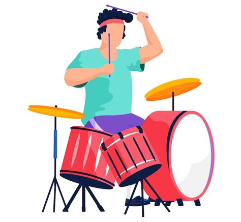 Premium Vector Drummer Playing Drums Isolated Vector Excited Musician