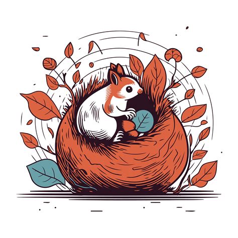 Cute squirrel in a nest. Vector illustration in sketch style. 32923709 ...