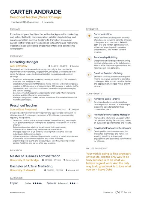 3 Preschool Teacher CV Examples for 2023