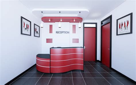 Office Reception Themed Red And Black Red Office Corporate Office