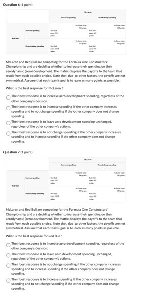 Solved Question 1 Point Mctaren And Red Bull Are Chegg