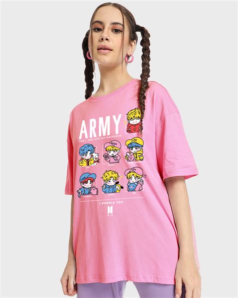 buy womens pink bts army graphic printed oversized  shirt