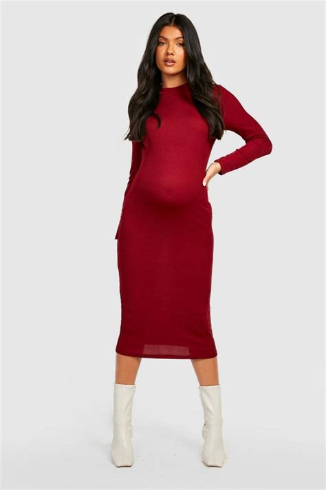 Maternity Funnel Neck Midi Dress Boohoo