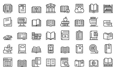 Library Icons Set Premium Vector