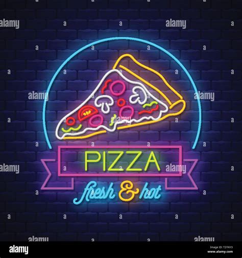 Pizza Neon Sign Vector Pizza Neon Sign On Brick Wall Background