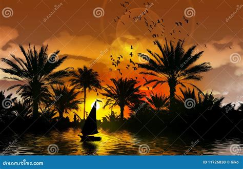 Nile River Of Ancient Egypt With Sailboats Vector Cartoon ...