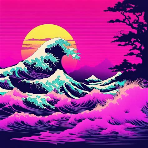 Wave Of Kanagawa Vaporwave Style Neon By Tavo901028