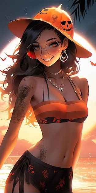 Premium Photo Manga Anime Beauty Halloween Sexy Witch Wear Bikini In Pool