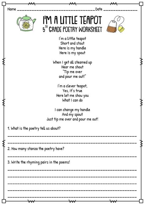 Elements Of Poetry Worksheet Poetry Worksheets Poetry Terms 5th Grade Worksheets