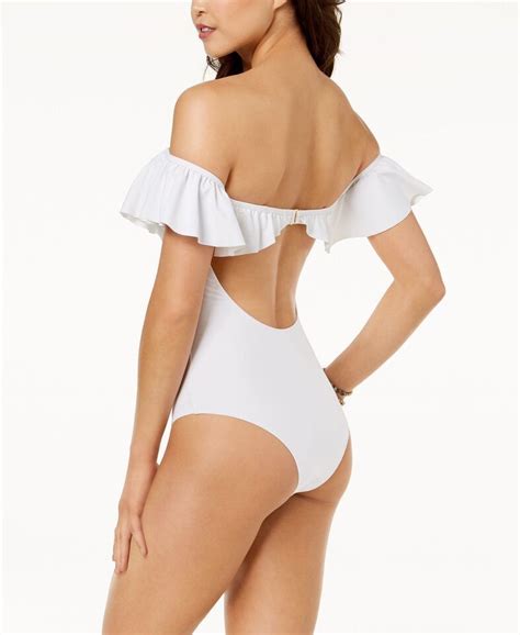 Nwt Raisins Swimsuit Bikini One Piece Size L Maui Off Shoulder White