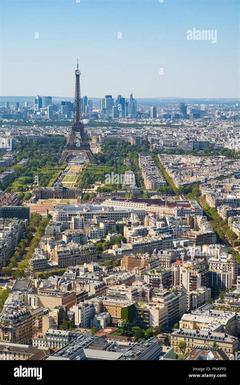 Aerial view of Paris skyline with Eiffel Tower, Les Invalides and ...