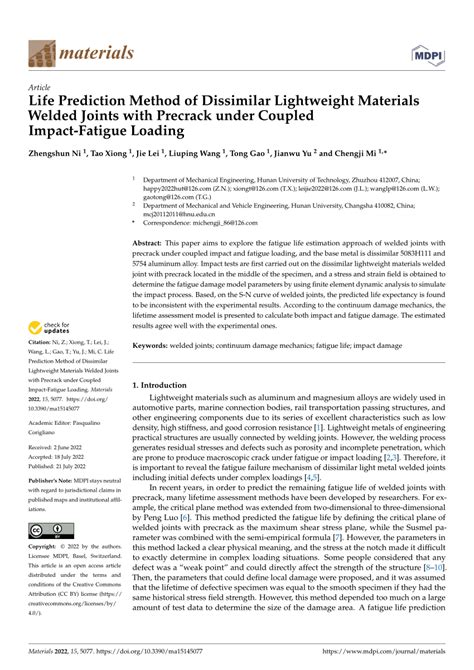 PDF Life Prediction Method Of Dissimilar Lightweight Materials Welded