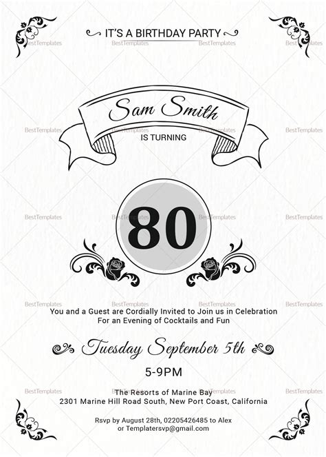 80th Birthday Invitation Templates Grochow