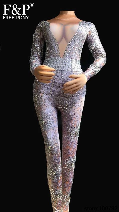 Celebrity Rhinestone Bodysuit Drag Queen Costome Nightclub Party