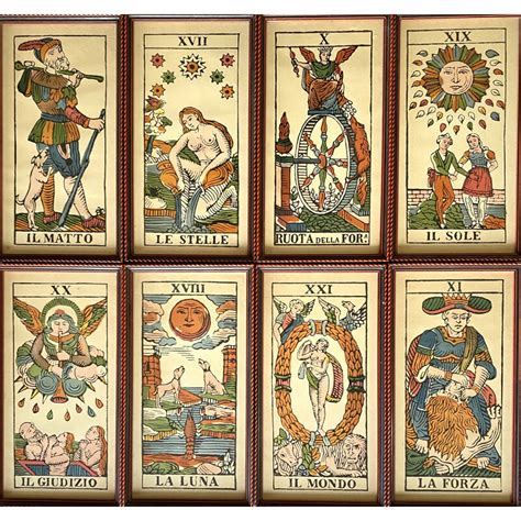 Vintage Lithographed Tarot Cards Lot Of 8 Italy 1950s